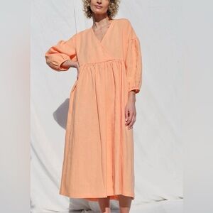 OFFON Linen Wrap-Style Midi Dress